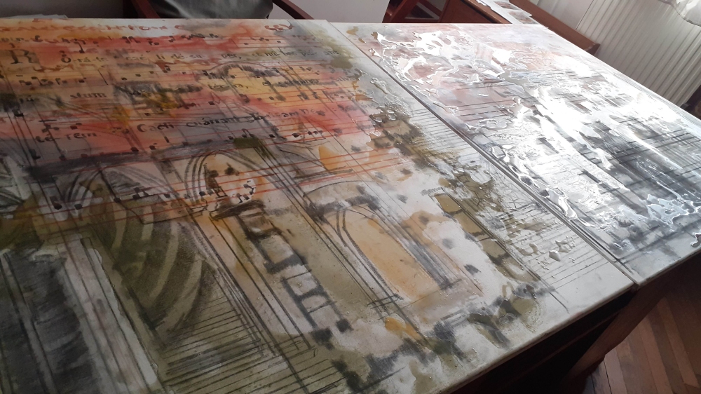 W procesie nad cyklem obrazów  Warstwy-chorał, 2024