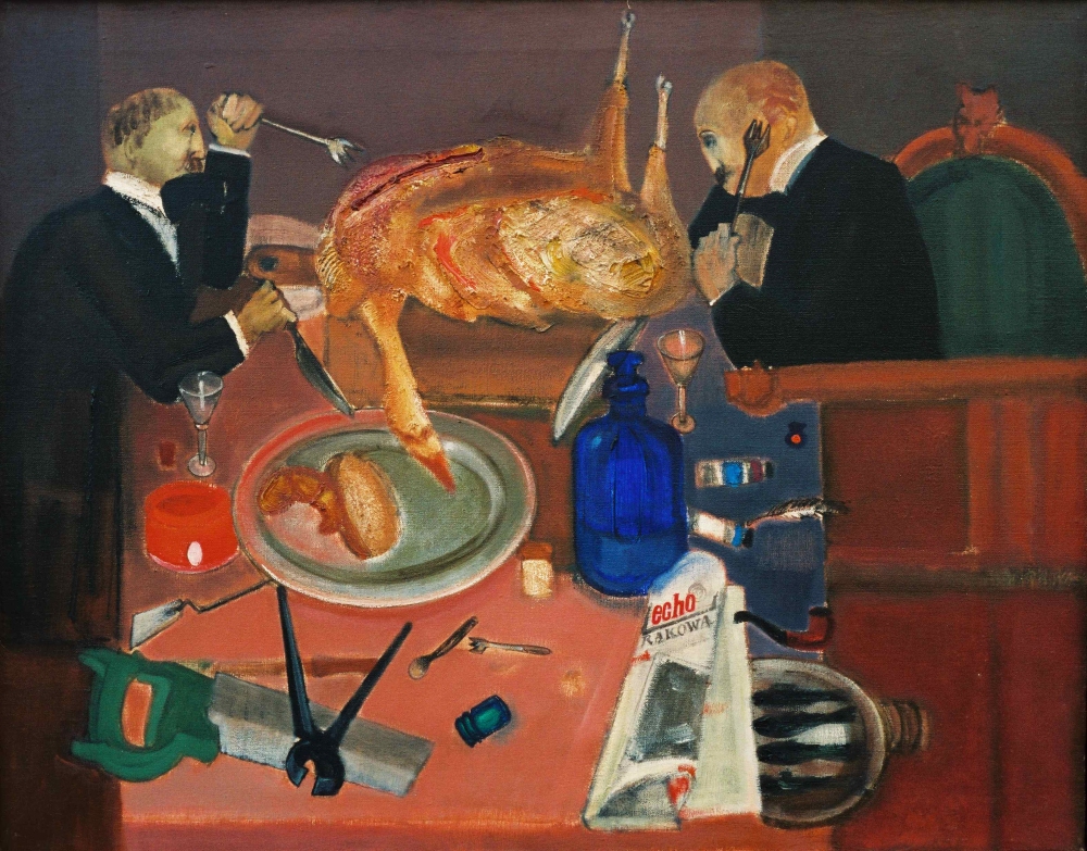 R. Oramus, Uczta VI, 1983; tempera jajowa, olej, płótno