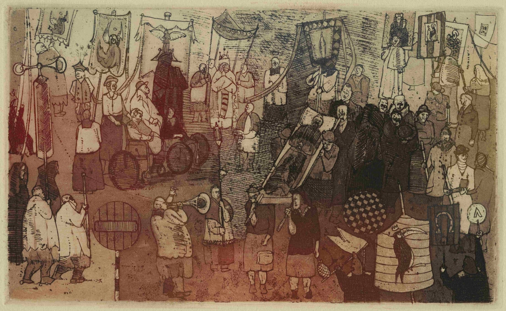 R. Oramus, RytuałyXVII, Pompa funebris, 1985-2009; akwaforta, akwatinta